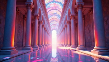 Fototapeta premium Iridescent metallic veil draping grand architecture, ornate, elegance