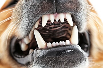 Close-up of Dog Mouth with Sharp Teeth and Pink Tongue Visible
