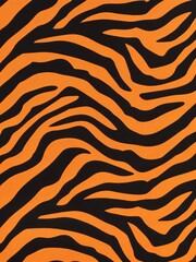 eatures wavy black stripes on an orange background, resembling a tiger's distinctive pattern. This design is often used in fashion, textiles, and art with a wild nature theme.