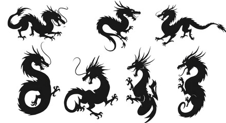 Naklejka premium Dragon Tattoo Swirl Set