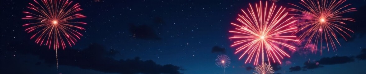 Fototapeta premium New Year's Eve fireworks exploding in the night sky, pyrotechnics, nighttime sky, bright lights