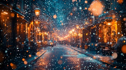 Fototapeta premium Snowy Christmas Eve Street Scene