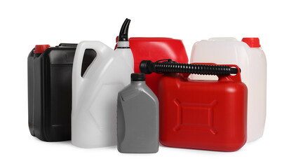 Many different plastic canisters isolated on white