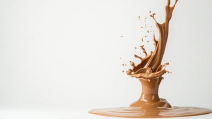 Chocolate drink splash against a white background