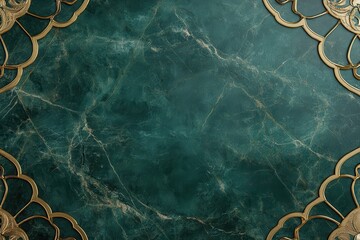 Elegant Dark Green Marble Background with Gold Decorative Frame