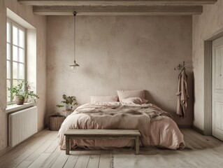 A serene and inviting bedroom with natural light and soft textures