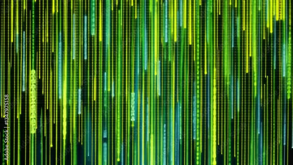Poster abstract digital innovation exploring green lines and binary patterns in data flow and technology