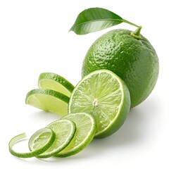 Spiral Peeled Lime – Fresh Sliced Citrus, Vibrant Green, High-Resolution Macro Photography