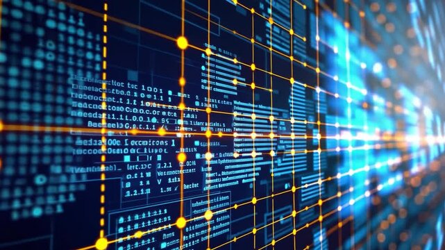 Digital Data Visualization Glowing Lines and Binary Code in Futuristic Technology Background with Abstract Design and Network Connections