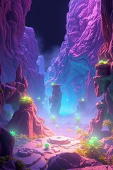 Fototapeta premium Futuristic canyon with glowing plants