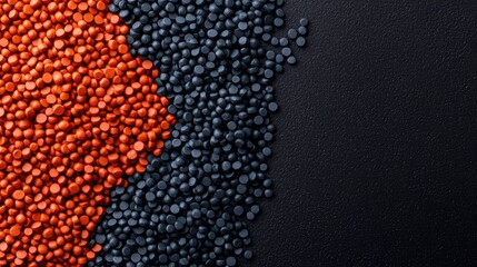 Close-up of vibrant orange and black plastic pellets