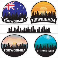 Fototapeta premium Toowoomba Australia Flag Skyline Cityscape Silhouette Travel Souvenir Sticker Isolated Vector