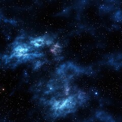 A Stunning Deep Space Nebula in Vibrant Blue Hues Decorated with Twinkling Stars and Enigmatic Clouds of Cosmic Dust and Gas in the Universe