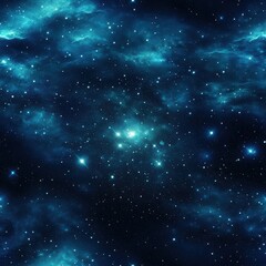 A mesmerizing deep space nebula in stunning teal and blue, featu bright stars at its center, surrounded by swirling cosmic dust and clouds of beauty