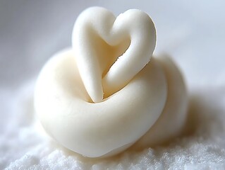 A close up image displays a cream colored heart shape