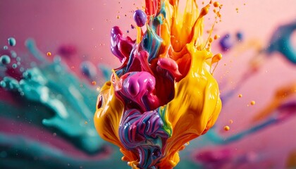 colorful fluid acrylic paint at canvas with bright lighting