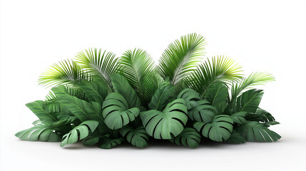Luxurious tropical foliage arrangement with palm leaves, isolated on white background in realistic 3D rendering