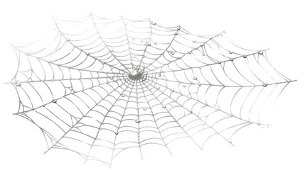 Spider web covered in dew drops on transparent background