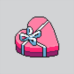 Pixel art illustration Heart Gift. Pixelated Red Heart Shape. Heart Shape Gift Icon pixelated for the pixel art game and icon for website and video game. old school retro.
