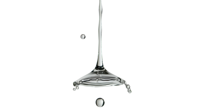 Water column falling and splashing with transparent background