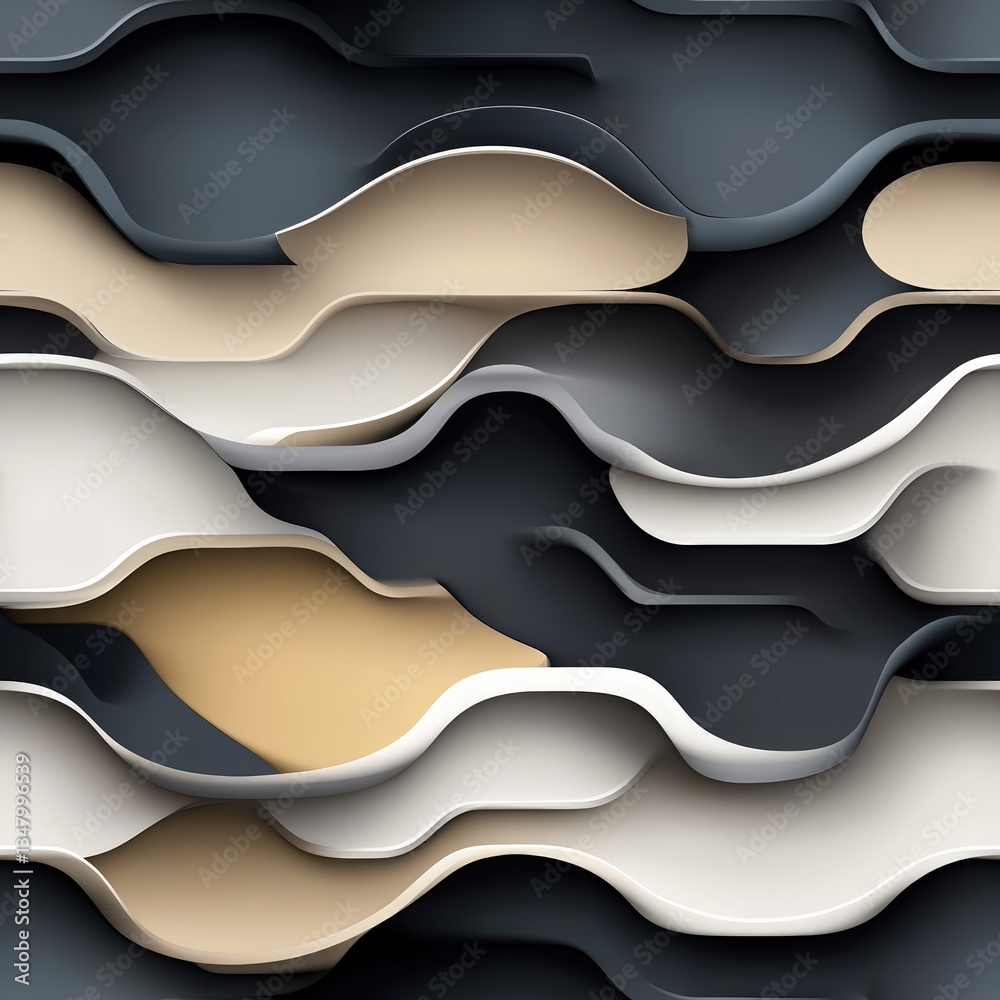 Poster abstract seamless pattern featu undulating layered shapes with three-dimensional effect in shades of
