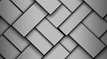 Fototapeta premium Abstract grayscale image featuring a repeating pattern of rectangular shapes arranged in an overlapping, interwoven design. The monochrome palette creates a sense of subtle texture and depth.