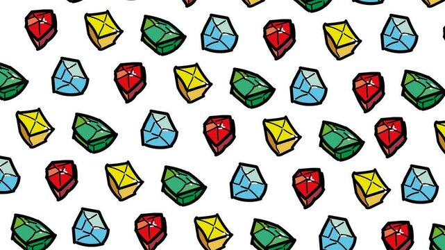 There are precious stones running or moving across the screen, including diamond, ruby ​​and emerald.