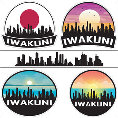 Iwakuni Japan Flag Skyline Cityscape Silhouette Travel Souvenir Sticker Isolated Vector