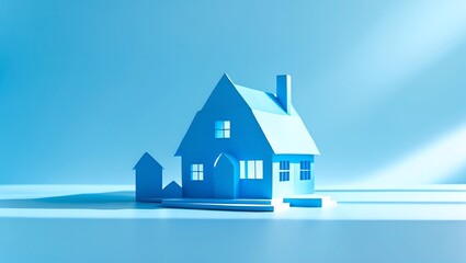 Concept of house in paper on blue color background for real estate property industry 