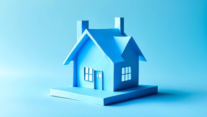 Concept of house in paper on blue color background for real estate property industry 