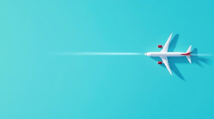 Miniature airplane flying, turquoise background