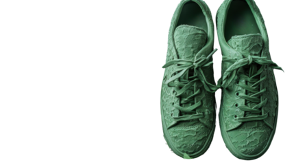 Pair of green textured sneakers isolated on transparent background