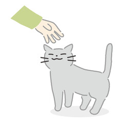 なでてもらえて嬉しいねこと手のイラスト