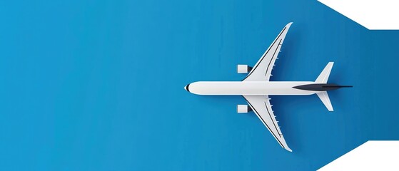 Flat lay design of travel concept with plane on blue background with copy space