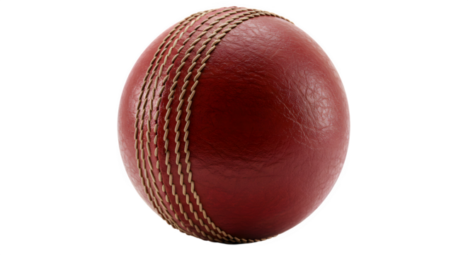 Red Leather Cricket Ball - Close-up Sports Equipment