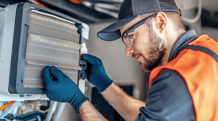 technician is carefully replacing component in mechanical system, showcasing attention to detail and expertise in maintenance