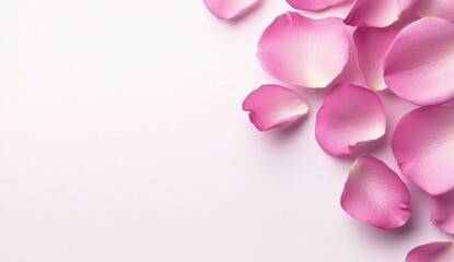 Obraz premium Soft pink rose petals scattered on a light pink background. Simple, elegant, and romantic.