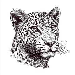 Leopard head logotype or mascot hand drawn ink sketch. Engraving style vector illustration. 