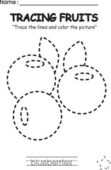 Fruit Tracing and Coloring Worksheet for Kids