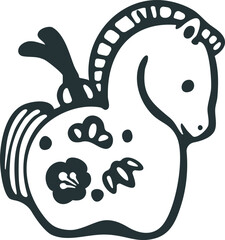 年賀　年賀状　2026　土鈴　干支　馬　午年　モダン　かわいい　白馬　イラスト素材