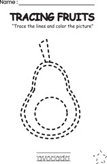 Fruit Tracing and Coloring Worksheet for Kids