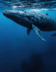 Obraz premium Humpback whale swimming in the blue ocean