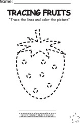 Fruit Tracing and Coloring Worksheet for Kids