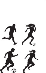 Obraz premium Soccer Player Silhouettes Running and Dribbling the Ball