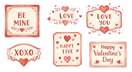 Valentine's Day Watercolor Love Labels and Message Decorations Set