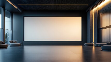 Modern Luxury Lounge with Blank Screen Display:  Evening Ambiance in Contemporary Interior Design