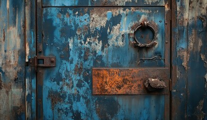 Rustic Blue Metal Door with Patina and Rusty Details