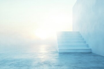 Serene Staircase in Soft Light with Ethereal Atmosphere