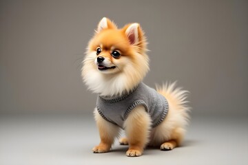 Obraz premium Fluffy Pomeranian Wearing a Tiny Sweater, Looking Adorable