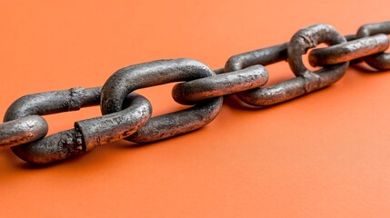 Fototapeta premium Rusty Chain on Orange Background: A Study in Strength and Connection